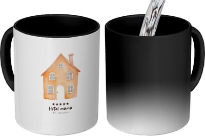 Magische Mok - Foto op Warmte Mokken - Koffiemok - Oranje - Huisje - Quote - Hotel - Magic Mok - Beker - 350 ML - Theemok - Mok met Tekst
