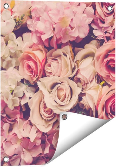 Gards Tuinposter Roze Rozen Achtergrond - Retro - Bloemen - 40x50 cm - Tuindoek - Tuindecoratie - Wanddecoratie buiten - Tuinschilderij