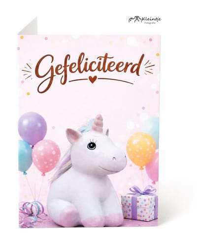Eenhoorn verjaardag kaart – Magische pastelkleuren | Kleintje Fotografie