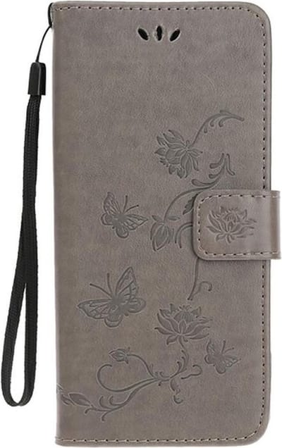 Shop4 - Samsung Galaxy S20 Plus Hoesje - Wallet Case Bloemen Vlinder Grijs