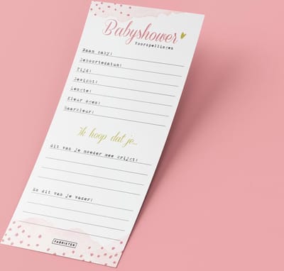 Fabrikten Babyshower Invulkaarten Roze - 20 stuks