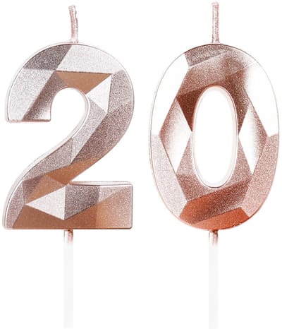 Allecto - Roségouden 20e verjaardagskaarsen - Taarttopper decoraties - Feestelijke uitstraling - Verjaardagsfeest - Mooie 3D-uitstraling - Geschik