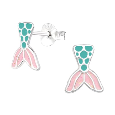 Oorbellen meisje zeemeermin - zilver - turquoise groen - glitter
