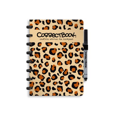 Correctbook A5 Uitwisbaar Notitieboek – Powerful Leopard – Gelinieerd – Herbruikbaar schrift – Inclusief pen & wisdoekje – Aanvulbaar met extra pagina’s