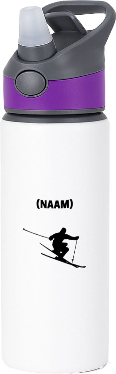 Hacebo® - Skiën waterfles met rietje paars - Sport - Skiër - Wintersport - water fles - 650ML