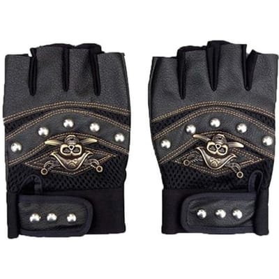 PU Leer Schedel Punk Zwarte Vingerloze Motorhandschoenen Unisex voor Fietsrijder Rijden