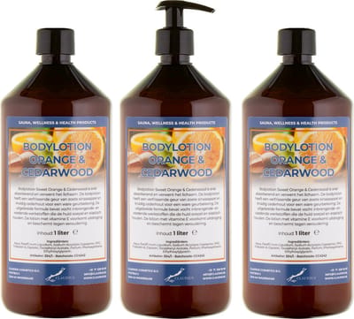 Bodylotion Sweet Orange & Cedarwood 1 Liter - met gratis pomp - set van 3 stuks
