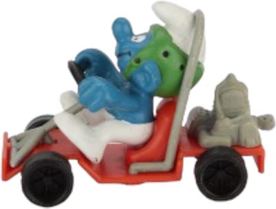 smurf met kart auto - race smurf / kartende smurf - raceauto - schleich