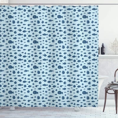 ABAKUHAUS Vis-douchegordijn – Onderwaterleven – 175x240 cm – donkerblauw/babyblauw