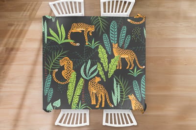Tafelkleed - Tafellaken - 180x180 cm - Jungle - Panter - Patronen - Jongens - Meiden - Planten - Binnen en Buiten