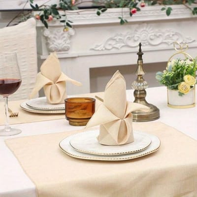 Set Élégant de Serviettes Beige Mélange Polyester - Carré 18x18 Pouces, Doux et Durable, Idéal pour Mariages, Fêtes et Événements Gastronomiques beige