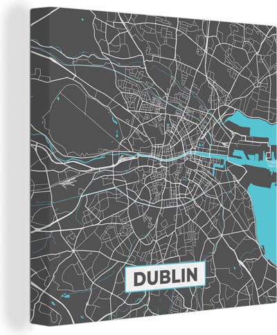 Canvas Schilderij Dublin - Stadskaart - Kaart - Blauw - Plattegrond - 20x20 cm - Wanddecoratie