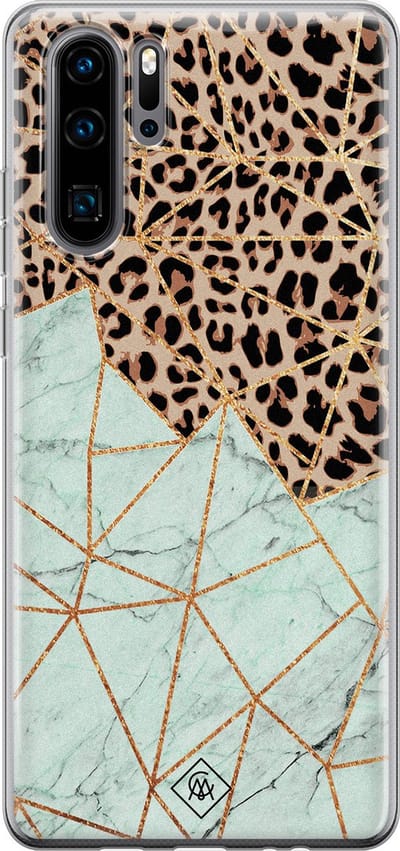 Casimoda® hoesje - Geschikt voor Huawei P30 Pro - Luipaard Marmer Mint - Siliconen/TPU - Soft Case - Bruin - Luipaardprint