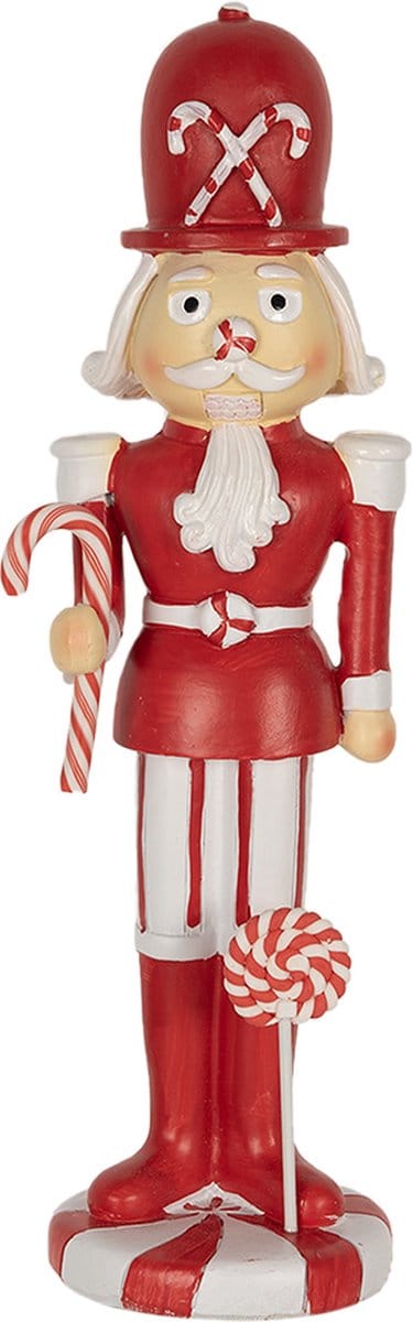 Clayre & Eef Kerstdecoratie Beeld Notenkraker 23 cm Rood Wit Polyresin