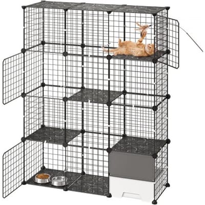 VEVOR Kattenkooi Kattenverblijf 4-Verdiepingen Kattenren 104,1x35,5x139,7cm, Doe-Het-Zelf Kattenren met Kattenbak, Verwijderbare Binnenkooi van Metaaldraad voor 1-2 Katten, Kittens, Fretten en Kleine Dieren
