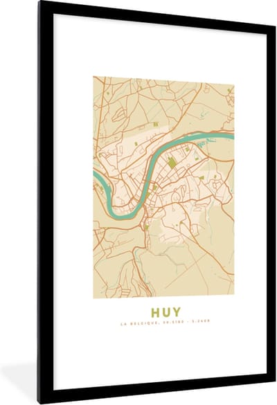 Fotolijst incl. Poster - Kaart - België - Plattegrond - Stadskaart - Huy - 80x120 cm - Posterlijst