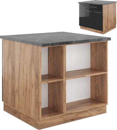 Vicco Fame-Line Keukeneiland – 90 cm met lade, zonder werkblad Antraciet hoogglans/goud eiken