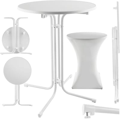 tectake® Statafel - Inklapbaar - Ø80 x 110 cm - Bistrotafel - Met Statafelrok - Statafelhoes - Sta Tafel met Hoes - Bartafel - Partytafel - Staantafel met Rok - Wit