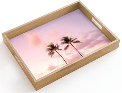 Dienblad hout 40x30 cm - Schootdienblad - Palmbomen - Paars - Wolken - Lucht - Borrelplank rechthoek - Plateau dienbladen