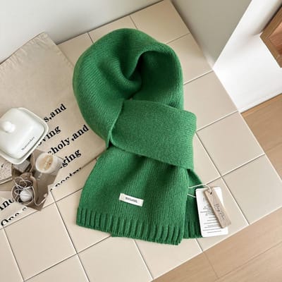 Gebreide Sjaal Dames Wol Winter Warme Sjaals Helder Effen Kleur Ontwerp Verdikte Sjaal Zachte Kasjmier Pashmina Nek One Size black