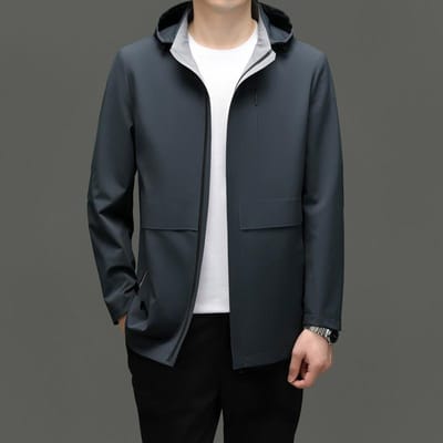 Lente en Herfst Herenjas Modieuze Met Capuchon Afneembaar Nieuw Casual Effen Kleur Losse Dunne Herenjas Trend 4XL