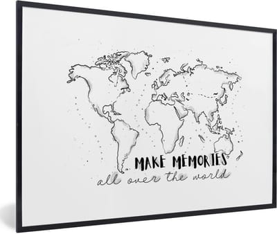 Poster in lijst - Fotolijst 120x80 cm - Posters - Wereldkaart - Quote - Reizen - Posterlijst zwart - Decoratie - Wanddecoratie woonkamer - Muurdecoratie slaapkamer