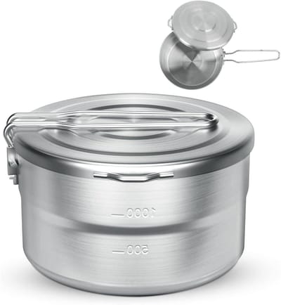 GELLDG Camping kookgerei set - 1,5 liter roestvrijstalen camping kookgerei set - Outdoor kookpannen set - Geschikt voor kamperen, wandelen en picknicken - Roestvrij staal - Zilver
