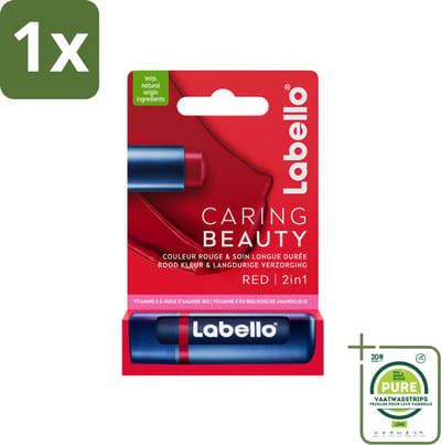 1 x Labello –Lippenbalsem – Caring Beauty Red – 5,5 ml - Lippenbalsem - Verzorging - Kleur - Hydratatie - Intensieve Kleur