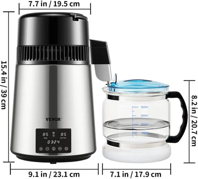 Genet7 Store - 4L Waterdestilleerder - Water Purifier - Drinkwater Filter - RVS - Dual Temp Display - Oververhittingsbeveiliging - Thuisgebruik - Zilver/Rood