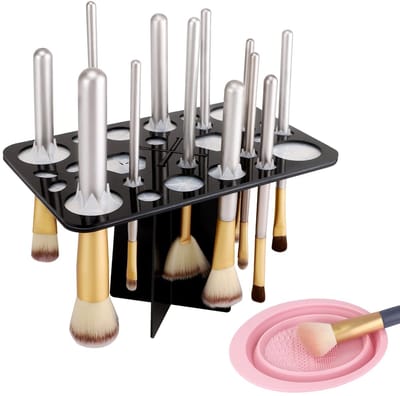 Dailygoods- Make-upkwast Houder - 28 Gaten - Opvouwbaar - Acryl - Borstelreiniger - Cosmetische Borstelreinigingsschaal - Duurzaam - Borstelhouder