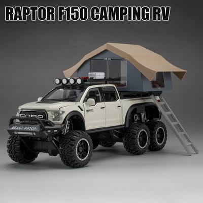 1:24 Raptor F150 Speelgoedauto Modellen Legering Diecast Kamperen Camper Pull Back Geluid Licht 5 Deuren Geopend Ornament Voertuig Cadeaus Voor Kinderen gray