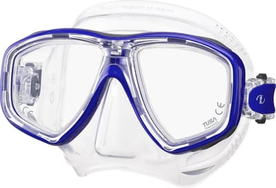 TUSA Freedom Ceos – Duikmasker met twee lenzen, comfortabele pasvorm dicht op het gezicht, Freedom Technology voor comfort en prestaties, hypoallergeen silicone – Transparant/Blauw – M-212 CBL