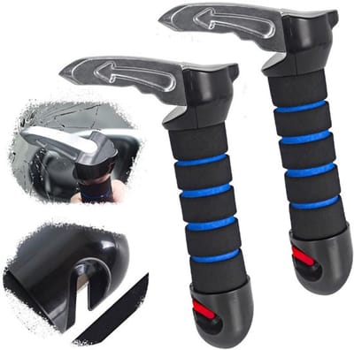 Multifunctionele 3-in-1 In- en uitstaphulp voor de auto - Uitstaphulp - Autohulp - Handybar / Handgreep Auto - Voertuigsteun - Ruitenbreker - Gordelsnijder -Autodeurgreephulp - Universeel Autoaccessoire - Blauw - 2 stuks