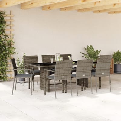 vidaXL - 9-delige - Tuinset - met - kussens - poly - rattan - grijs