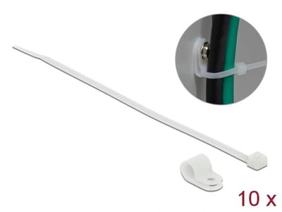 Tie-wraps met montageklem | 200 x 4,8mm | transparant | 10 stuks
