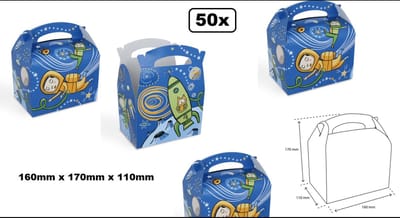 50x Happy kids menu box Space - menu box take away restaurant festival thema party friet hamburger