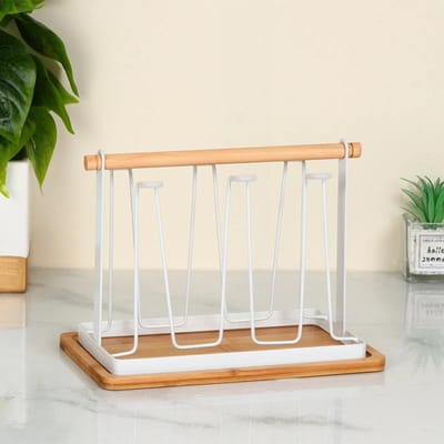 Porte-gobelets Fer Égouttoir à eau Organisateur de verres portable Étagère à tasses de cuisine avec plateau Égouttoir Rangement de cuisine blanc