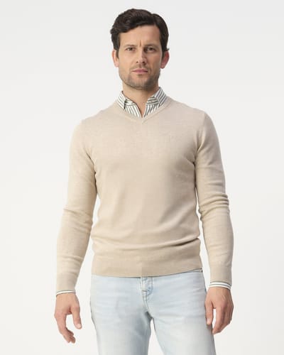 Campbell Trui V-hals Heren Beige
