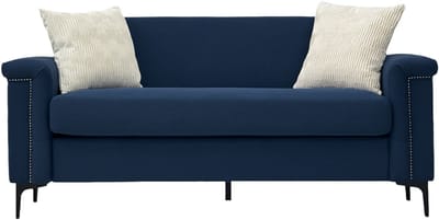 FX-P22EU-LG (SOFA 557-8) Elegante Scandinavische bank – Fijn linnenweefsel, stevig houten frame & metalen poten, comfortabel voor modern wonen- blauw
