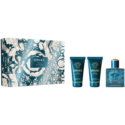 Ensemble Versace: Eros, Eau De Toilette, Pour Homme, 50 ml + Eros, Gel Douche, Pour Tous Types de Peau, 50 ml + Eros, Hydratant, Baume Après-Rasage, 50 ml