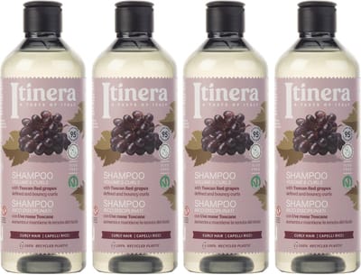 ITINERA - Shampoo voor krullend haar met Toscaanse rode druiven, 95% natuurlijke ingrediënten 370 ml (4 stuks)