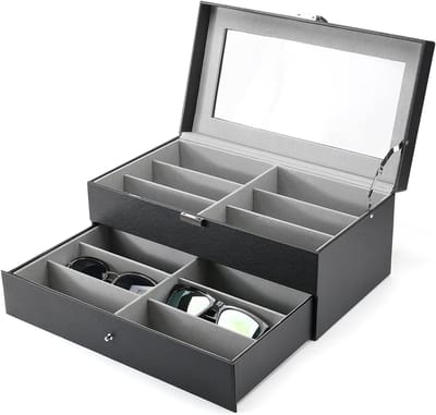 2 lagen zonnebrillen opbergdoos - brillenkoffer voor 12 brillen - presentatie showcase met 12 vakken Brillenkoker