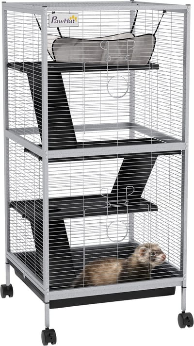 PawHut Kooi voor kleine dieren - Metaal - 52x52x113,5cm - Lichtgrijs