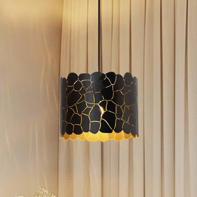 Lindby - hanglamp - 1licht - Metaal - H: 20 cm - E27 - zwart, goud