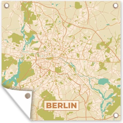Tuin poster Kaart - Berlin - Plattegrond - Vintage - Stadskaart - 200x200 cm - Tuindoek