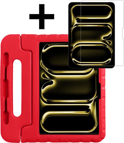 Hoes - Geschikt voor Apple iPad Pro (2024/2025) - 11 inch - Met Screenprotector - Kinderhoes Shockproof Bumper - Kidsproof Case - Tablet Hoesje - Kinder Hoesje Cover - Rood