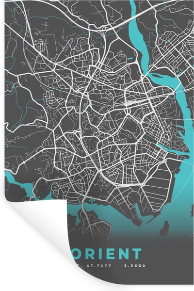 Muurstickers - Sticker Folie - Stadskaart - Plattegrond - Kaart - Frankrijk - Lorient - 20x30 cm - Plakfolie - Muurstickers Kinderkamer - Zelfklevend Behang - Zelfklevend behangpapier - Stickerfolie