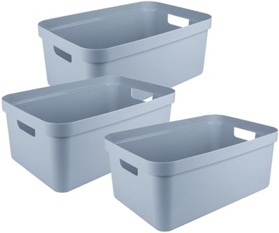 Sunware opbergbox Sigma - 3x - kunststof - 45 liter - lichtblauw - opberg dozen/bakken - opbergers - 39 x 59 x 24 cm