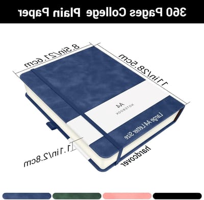 A4 Notitieboek met Lege Pagina's - PU Leren Journal van 21.5x28.5cm - 360 Bladen, 100g/m² Papier, Donkerblauw Notitieboek voor Schrijven en Notities