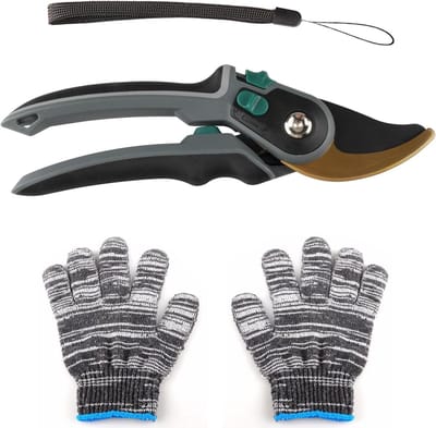 Krachtige Snoeischaar met Anvil en Ratchet 225mm - SK5 Mes voor Vers Hout, Bypass en Rozen Snoeien, Ideaal voor Tuin en Planten